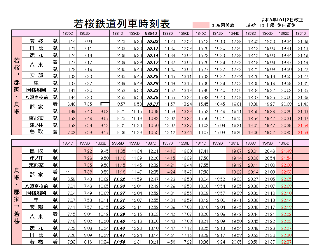 ダイヤ改正につきまして 10月2日より 若桜鉄道株式会社